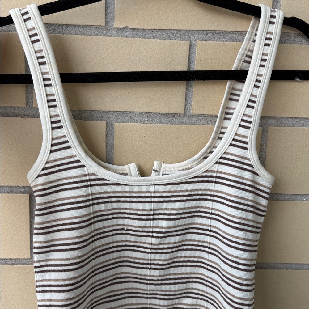 Free People Striped Ribbed Tank Top - Cream & Brown - Picture 2 of 4